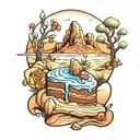 piece of cake walking through the desert landscape tattoo design idea