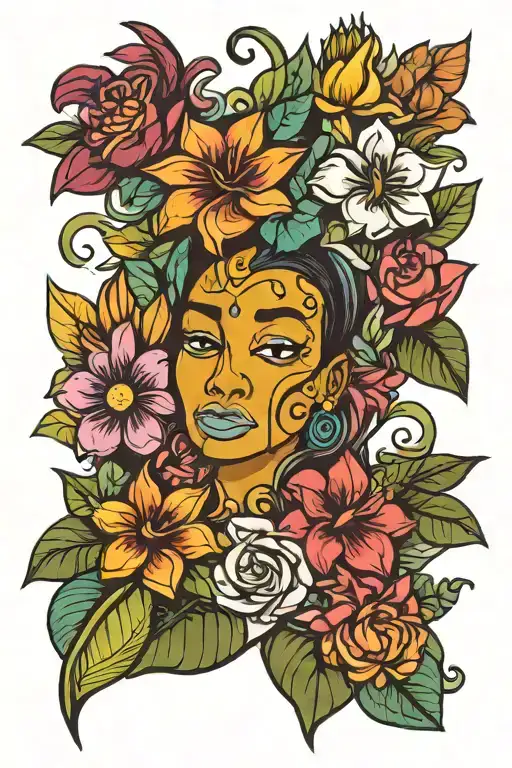 flowers and fauna cuba orishas tattoo design idea