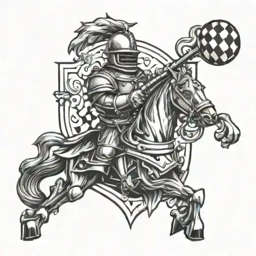 A blackwork tattoo featuring a flaming tennis ball and a chess knight, representing the client's passion for tennis and chess as a firefighter tattoo design idea