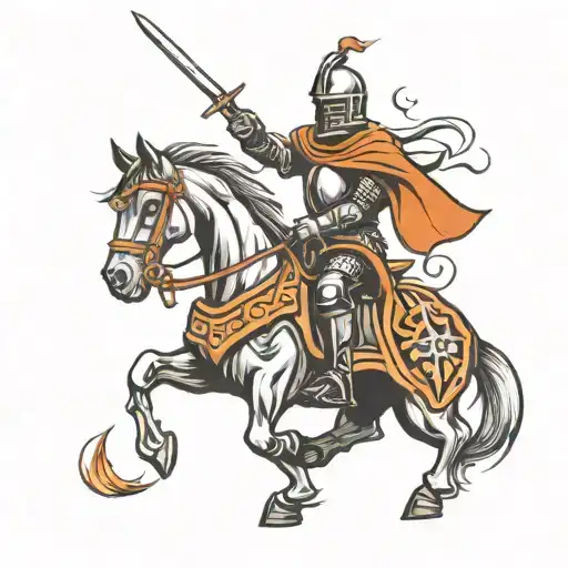 knight on horse riding tattoo design idea