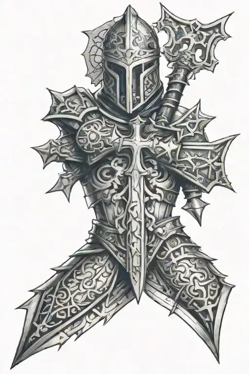 KIght Templar Armor Right full sleeve tattoo featuring Templar Cross tattoo design idea