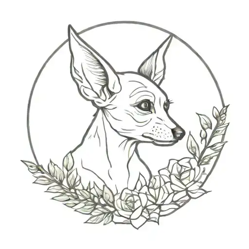 A minimalist tattoo of a beautiful floral wreath encircling a small silhouette of Dobby the house elf, combining your love for nature and the magical world of Harry Potter tattoo design idea