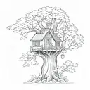 A magical forest scene with a hidden Dobby the house elf peeking out from behind a tree tattoo design idea