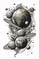 space with planets and an imploding earth tattoo design idea