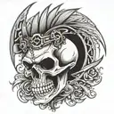 skull with fangs with a deathhawk mohawk tattoo design idea