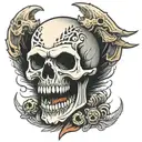 skull with fangs with a deathhawk mohawk tattoo design idea