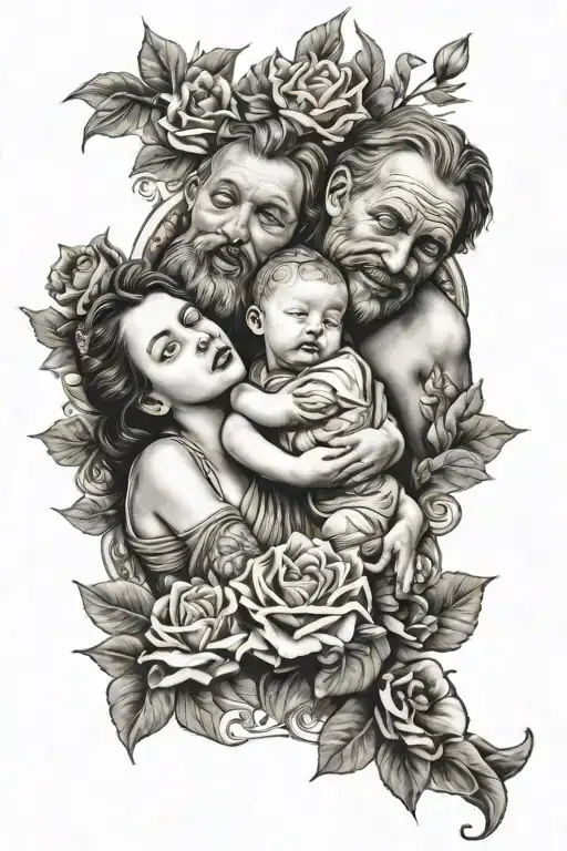 family love god the hardship of live tattoo design idea
