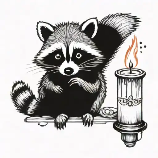  cozy racoon  holding a birthday candle burning tattoo design idea