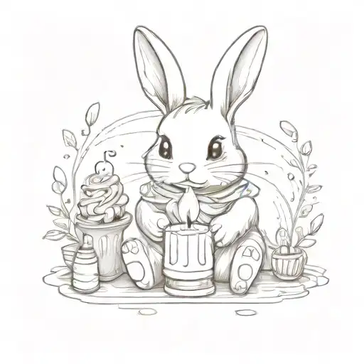 cute cozy bunny holding a birthday candle burning tattoo design idea