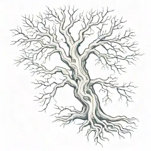A sketch-style tattoo of a tree with Auntie Bridget's name carved into the trunk, with roots forming a heart shape and branches reaching towards the sky, symbolizing eternal love and connection tattoo design idea