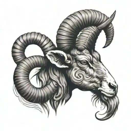 Aries ram with religious symbols etched into its horns tattoo design idea