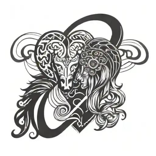 Aries and Virgo symbols combined with a heartbeat line to symbolize the importance of friendship and healthcare in the client's life tattoo design idea