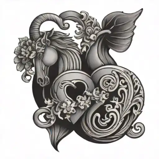 Illustrative design of Aries and Virgo symbols as two halves of a heart puzzle to represent the strong bond between best friends tattoo design idea