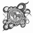 Aries and Virgo symbols combined with a heartbeat line to symbolize the importance of friendship and healthcare in the client's life tattoo design idea