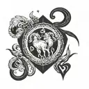 Aries and Virgo symbols combined with a heartbeat line to symbolize the importance of friendship and healthcare in the client's life tattoo design idea