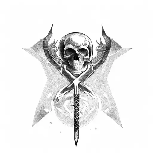 skull sword snake  tattoo design idea