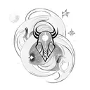Design a tattoo combining elements of Pisces, Taurus, and Virgo in a celestial theme tattoo design idea