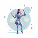 female standing on moon letting go small stars form hands. style color and cute tattoo design idea