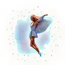 female standing on moon letting go small stars form hands. style color and cute tattoo design idea