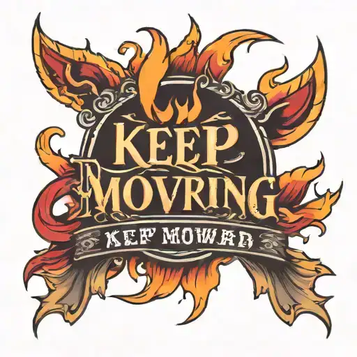 flame with quote "keep moving forward" tattoo design idea