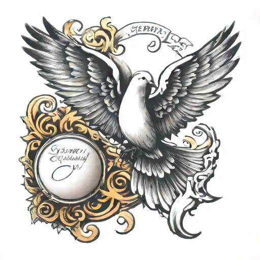 serenity prayer in a scroll with a dove flying tattoo design idea