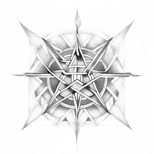 pentagram with flames tattoo design idea