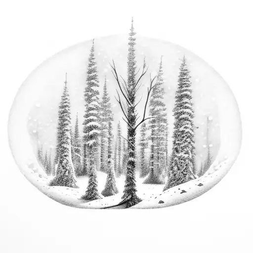 Snowy forest with fire tattoo design idea