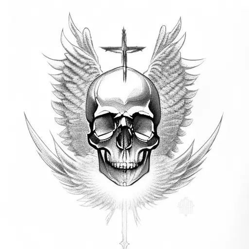 A skull wearing an angel halo tattoo design idea