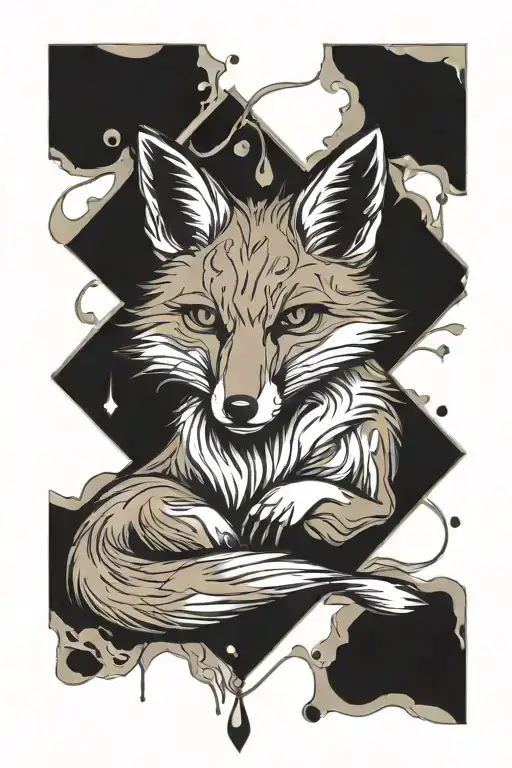 fox sitting alone tattoo design idea
