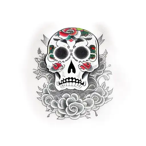 una calavera llena de fuego y espadas tattoo design idea