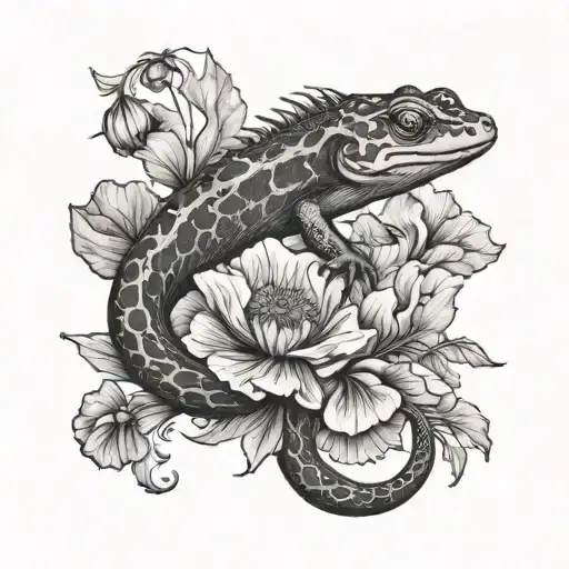 Salamander and poppy tattoo design idea