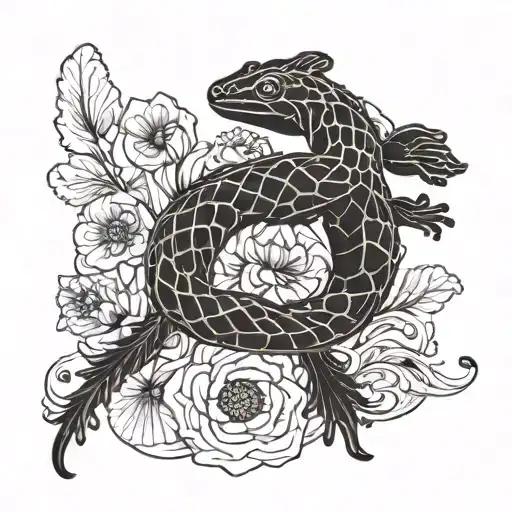 Salamander and poppy tattoo design idea