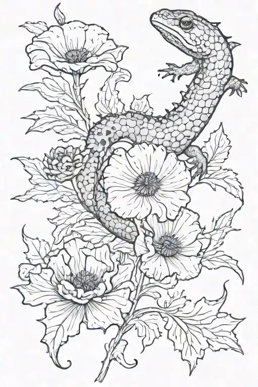 salamander  and poppy tattoo design idea