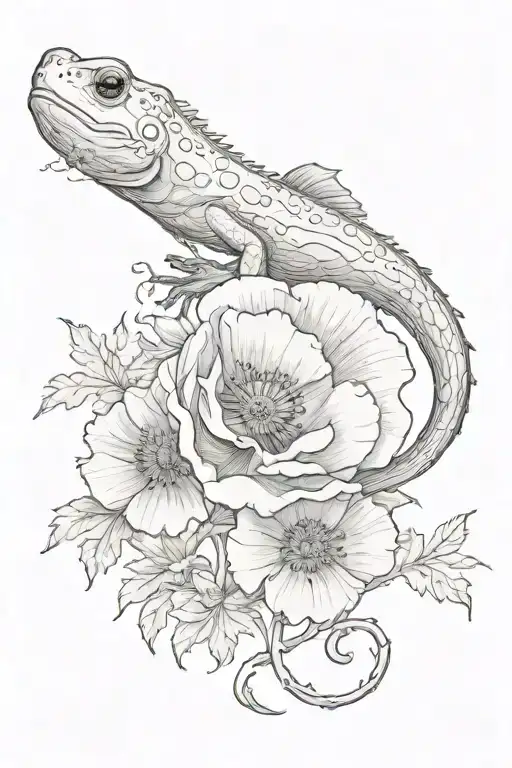 salamander and poppy tattoo design idea