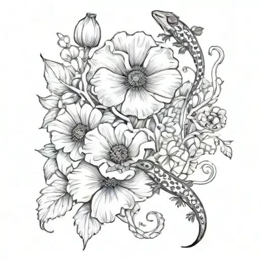 salamander and poppy tattoo design idea