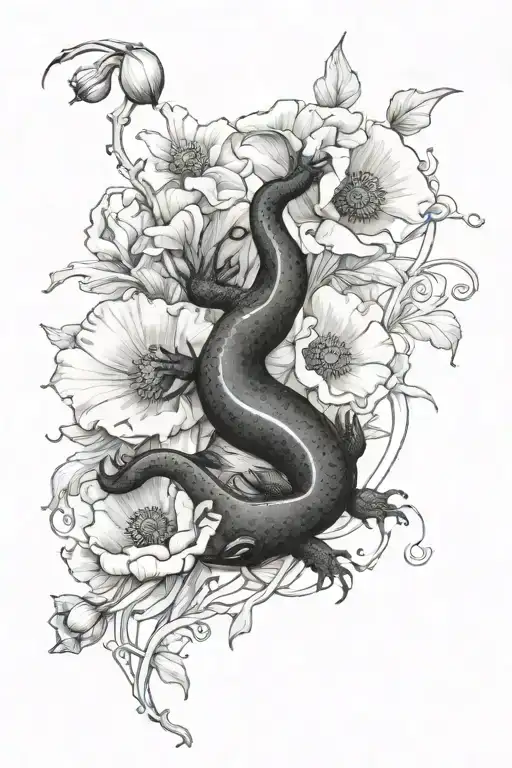 salamander and poppy tattoo design idea