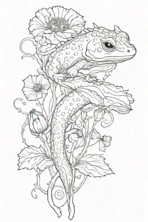 salamander and poppy tattoo design idea