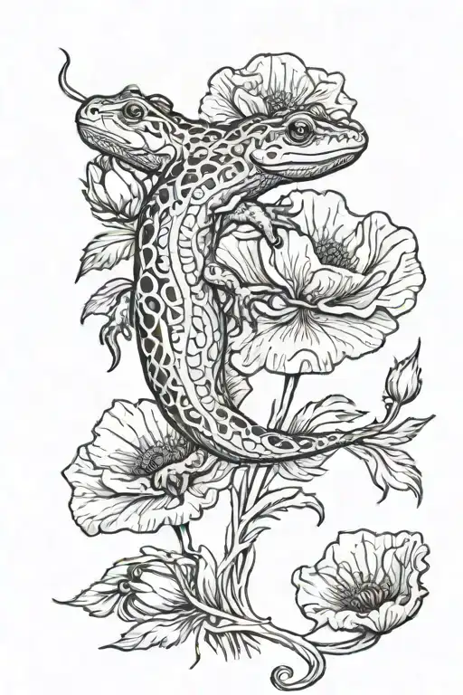 salamander and poppy tattoo design idea