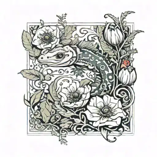 salamander and poppy tattoo design idea