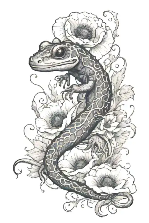 salamander and poppy tattoo design idea