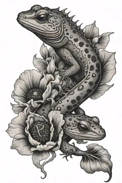 Salamander and poppy tattoo design idea