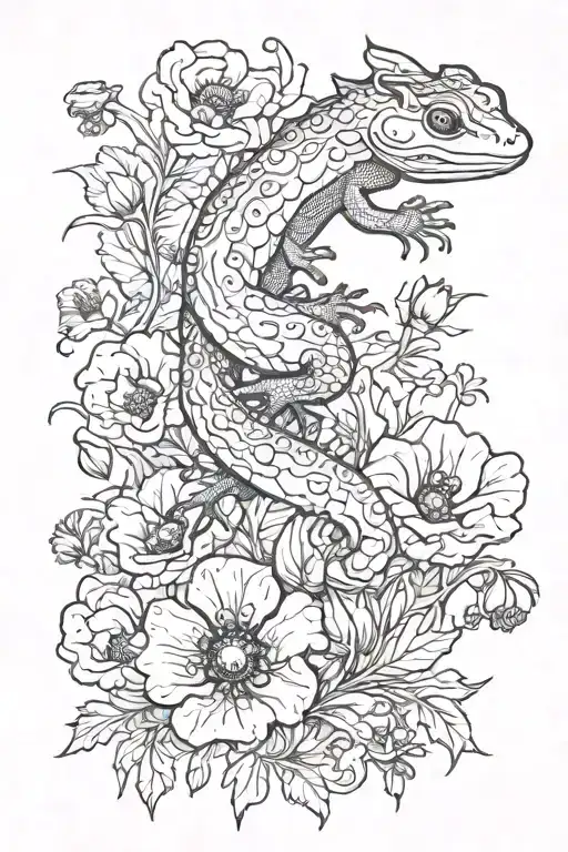 salamander  and poppy tattoo design idea
