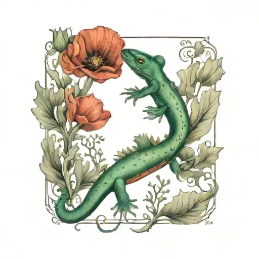 salamander and poppy tattoo design idea