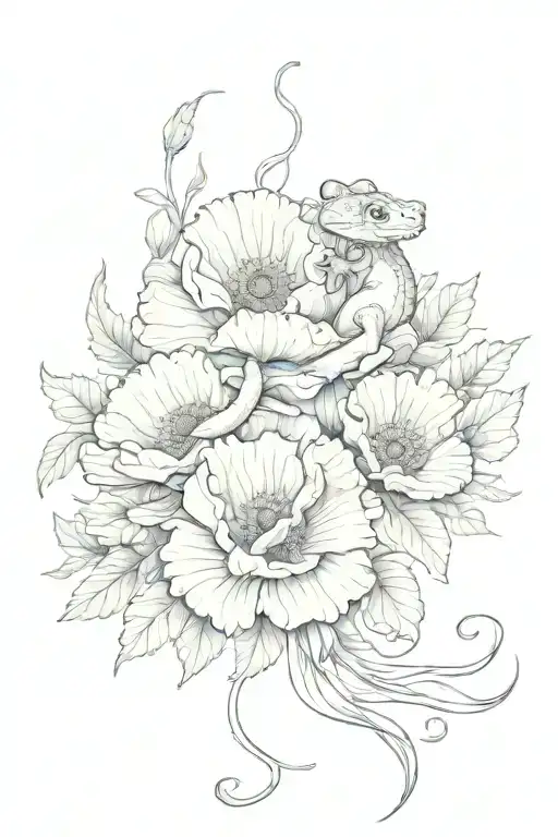 salamander and poppy tattoo design idea