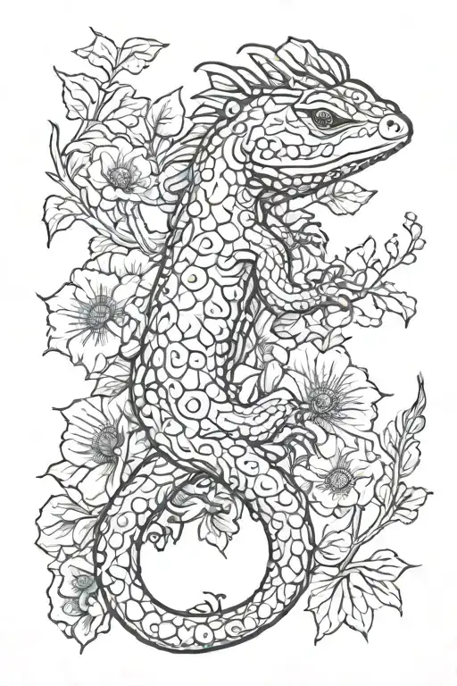 salamander full of poppy  tattoo design idea