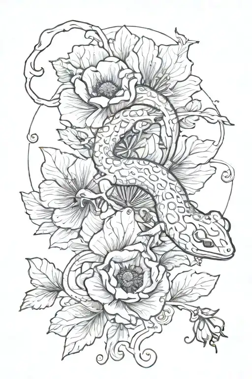 salamander  and poppy tattoo design idea