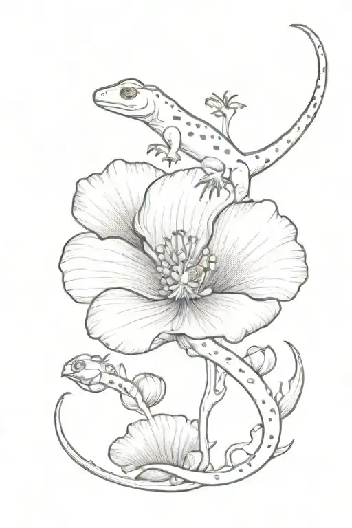Salamander with poppy tattoo design idea