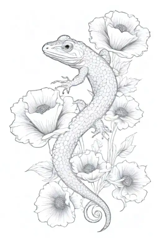 salamander and poppy tattoo design idea