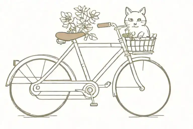 bike with a cat and flowers in the luggage rack tattoo design idea
