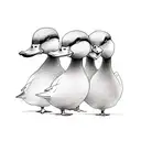 three ducks in a row. one holds a knife, one a set of plans and one a two way radio.  tattoo design idea